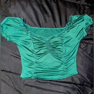 SHEIN Teal Ruched Crop Top